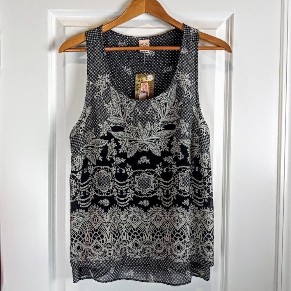 Bila Black White Print Sleeveless Double Layer Top NWT